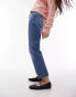 Topshop cropped mid rise straight jeans with raw hems in mid blue