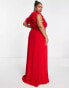 TFNC Plus Bridesmaid flutter sleeve ruffle detail maxi dress in red