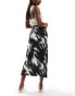 New Look satin midi skirt in black pattern