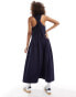 ASOS DESIGN sleeveless ribbed bodice with full hem maxi dress in washed navy