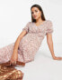 Wednesday's Girl Maternity button through midi tea dress in tonal pink zebra