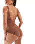 In The Style crinkle scoop neck ring belted swimsuit in brown