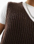 ASOS DESIGN knitted relaxed fisherman rib v neck tank in brown