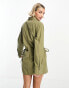 COLLUSION cut out shirt dress in khaki