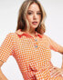 River Island check boucle shirt dress in orange