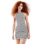 Bershka racer neck mini dress in black & white stripe