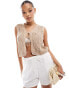 Vero Moda tie front crochet sleeveless vest in beige