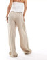 Vila weighted plisse satin feel wide leg trousers in beige