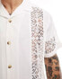 ASOS DESIGN short sleeve relaxed revere shirt with lace panels in white