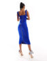 Vesper tie strap notch detail midi dress in cobalt