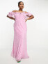 ASOS DESIGN Curve bardot milkmaid maxi dress in pink spot print