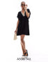 ASOS DESIGN Tall Faye flutter sleeve mini beach dress with channelled tie waist in black