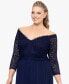 Plus Size Lace Off-The-Shoulder 3/4-Sleeve Gown