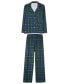 Женская пижама MEMOI Womens Plaid Notch Collar Cotton Blend Pajama Set