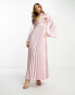 ASOS DESIGN satin maxi pleated dress with embroidery in pink