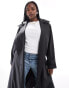 ASOS DESIGN Curve rubberised rain hooded trench coat with belt detail in black