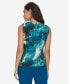 Women's Printed Pleated-Neck Sleeveless Top