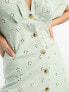 ASOS DESIGN broderie v neck midi dress with buttons in sage and cream contrast