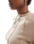 Noisy May lettuce edge long sleeve top with seam detail in beige