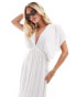 ASOS DESIGN Petite Faye flutter sleeve maxi beach dress with channelled tie waist in white