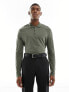 ASOS DESIGN long sleeve smart pique polo in khaki