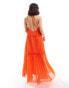 ASOS DESIGN halter neck pleat frill maxi dress in tomato