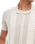 Hollister short sleeve pattern knit buttonthrough shirt in stone/white