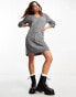 JDY v neck balloon sleeve knitted mini dress in dark grey melange