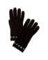 Forte Cashmere Square Metallic Studded Trim Cashmere Gloves Women's Black