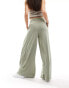 ASOS DESIGN wrap over waist pleated wide leg trouser in sage