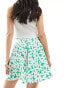 Wednesday's Girl floral bloom flippy mini skirt in white and green