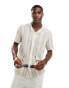 Hollister short sleeve revere collar stripe crochet shirt in cream/tan