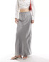 ASOS DESIGN satin bias tie waist maxi skirt in smoke grey