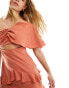 Pretty Lavish one sleeve ruffle midaxi dress in terracotta