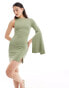 ASOS DESIGN one sleeve tie side mini dress in sage green