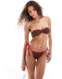 COLLUSION crochet bikini bottoms with red binding co-ord in brown