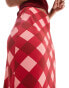 The Frolic check print satin midaxi skirt in red and pink