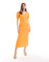 ASOS DESIGN scoop neck pleated waist midi dress in orange