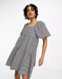 Lola May Tall square neck tiered mini smock dress in gingham