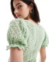 ASOS DESIGN lace up stitched top with puff sleeves in green