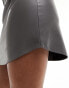 ASOS DESIGN faux leather curved hem mini skirt in grey