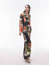 Topshop co ord abstract artsy print satin trouser in multi - MULTI