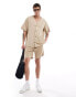 ADPT co-ord oversized baseball crinkle shirt in beige