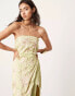 ASOS EDITION embroidered drape bandeau midi dress with fringe in olive