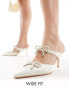 Glamorous Wide Fit Bridal pearl embellished bow heeled mules in ivory satin