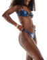 Aria Cove metallic high leg knot detail bikini bottoms co-ord in dark blue