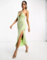 ASOS DESIGN embellished halter midi dress with white beading detail in lime green