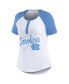 Women's White Distressed North Carolina Tar Heels Baseball Logo Raglan Henley T-shirt