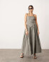 ASOS EDITION ruched drop waist maxi dress with D ring detail in grey