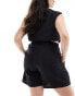 ONLY Curve belted high waist short co-ord in black